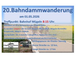 Mehr über den Artikel erfahren 20. Bahndamm-Wanderung am 01.05.2026, 8:15 Uhr